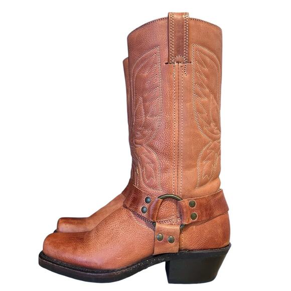 Frye Vintage Peach Eagle Harness Leather Mid Calf Boots Size 6 - Picture 1 of 13